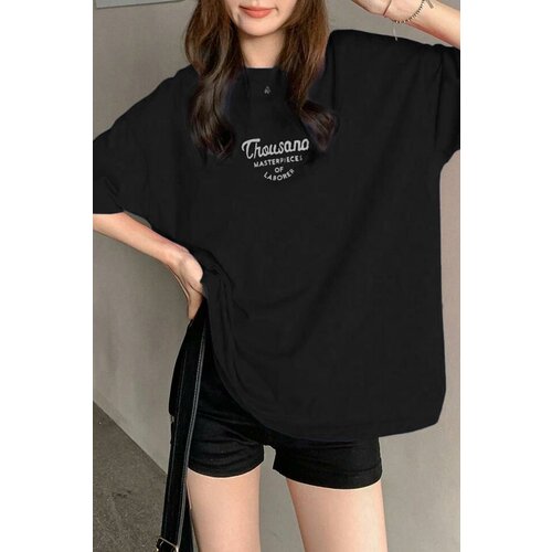Madmext women's black printed t-shirt Slike