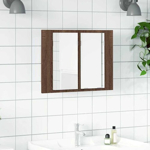  LED ormarić s ogledalom smeđa boja hrasta 60x12x45 cm drveni Cijene