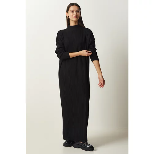 Happiness İstanbul Women's Black High Collar Oversize Knitwear Dress