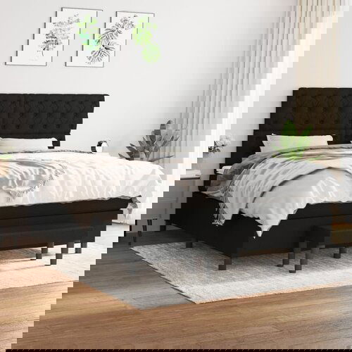 VidaXL Box spring postelja z vzmetnico črna 160x200 cm blago Slike