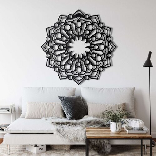 Wallxpert metalni zidni ukras 5093, mandala cvet sa kružićima i laticama, 44 x 44 cm, crni Cene