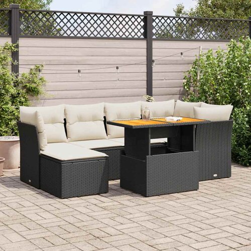  7-dijelni set vrtnih sofa od poliratana s jastucima crni Slike
