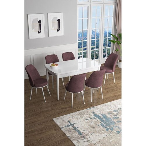 Hanah home Hanah Kućni set Trpezarijski sto i 6 stolica Han, Prljavo ružičasta Cene