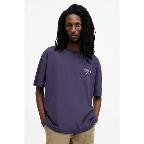 AllSaints Bombažna kratka majica UNDERGROUND SS CREW moška, vijolična barva