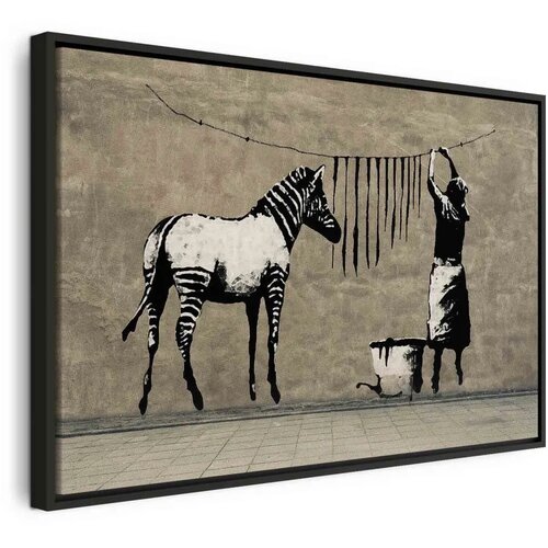 Slika - Banksy: Washing Zebra on Concrete (1 Part) Wide 90x60 U crnom drvenom okviru Cijene