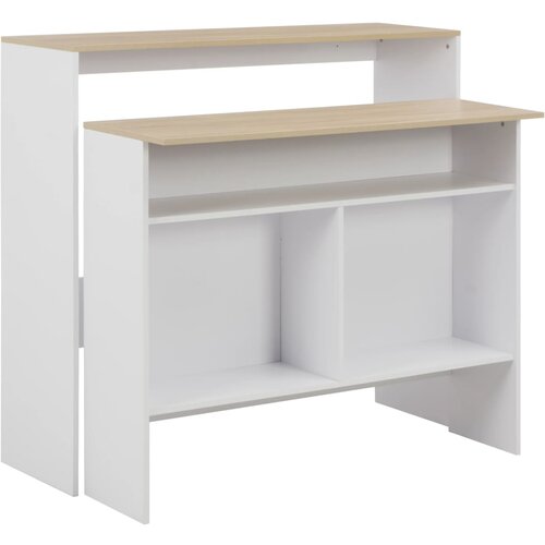 vidaXL Barska miza z 2 površinama bela in barva hrasta 130x40x120 cm Cene