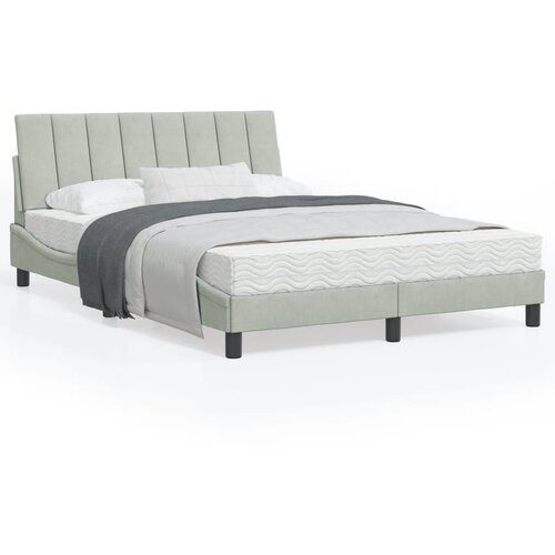 VidaXL Okvir za krevet s uzglavljem svjetlosivi 140x190 cm bar&amp;scaron;unasti Slike