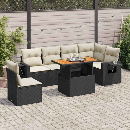  7-dijelni set vrtnih sofa od poliratana s jastucima crni Slike