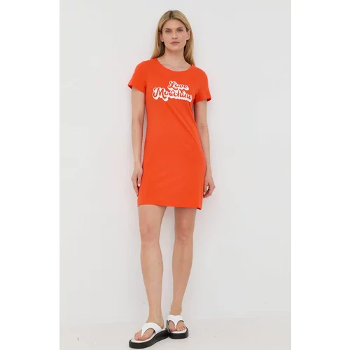 Love Moschino Pamučna haljina boja: narančasta, mini, ravna
