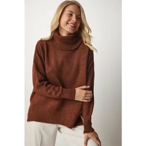 Happiness İstanbul Women's Brown Turtleneck Knitwear Sweater