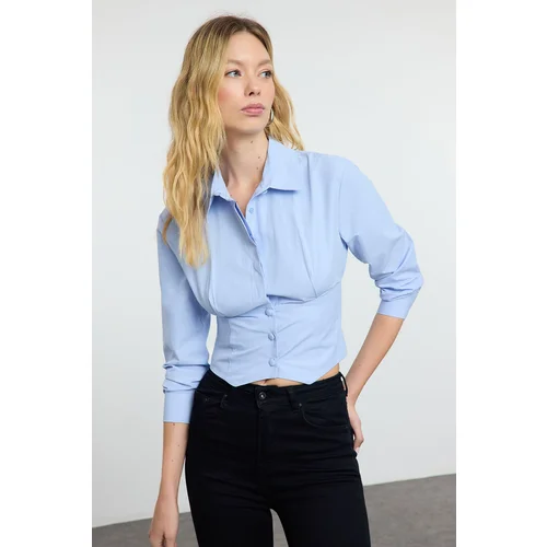  Blue Waist Fitted Pattern Shirt