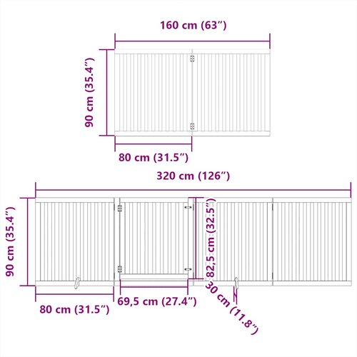  Vrata za pse s vrata&amp;scaron;cima 10 panela sklopiva 800 cm drvo topole Smeđa 80 x 90 x 2 cm Slike