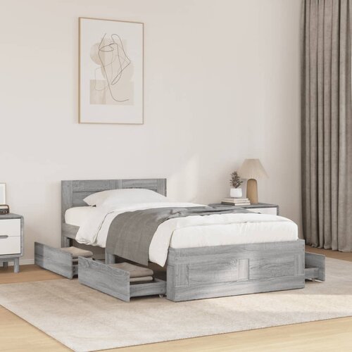 Furnova Posteljni okvir z vzglavjem siva sonoma 90x200 cm inž. les, (21934336) Slike