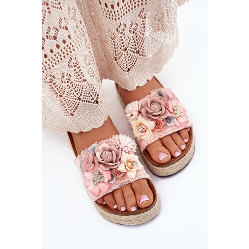 Boto Ladies Platform Sandals With Braiding And Flowers Pink Chellia Slike