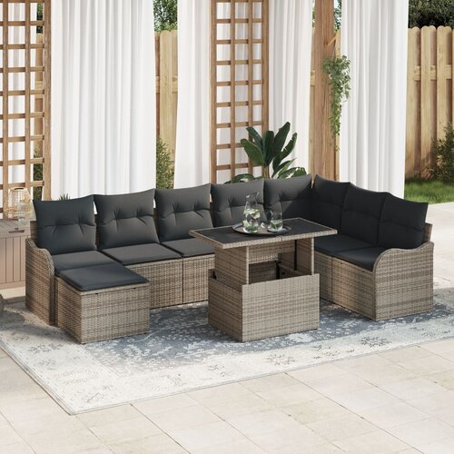 vidaXL 9 komada vrtni sofa set s jastučićima siva poli ratan, dvosed vrtni sofa s jastučićima siva poli ratan Cene