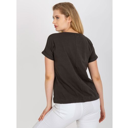 Fashion Hunters Khaki cotton plus size t-shirt with a print Slike