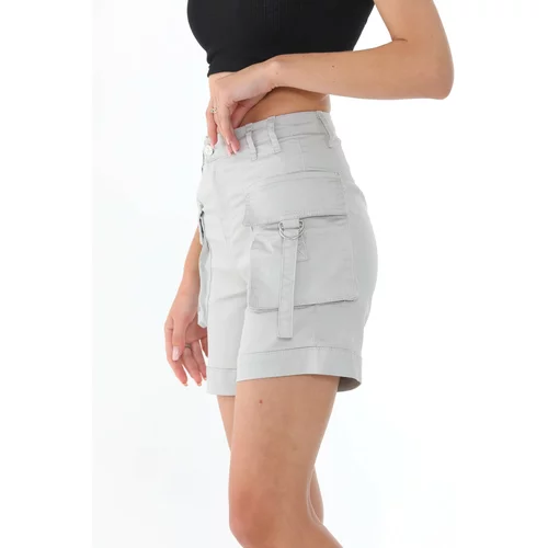 BİKELİFE Stone Cargo Pocket High Waist Flexible Denim Shorts