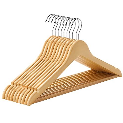 Songmics Lesene kljuke, set 10, kljuke za pla&amp;scaron;če, obe&amp;scaron;alniki za oblačila, z zarezami, protizdrsna palica, 360&amp;deg; vrtljiva kljuka, za obleke, srajce, pla&amp;scaron;če, naravno CRW001-10, (21298206) Slike