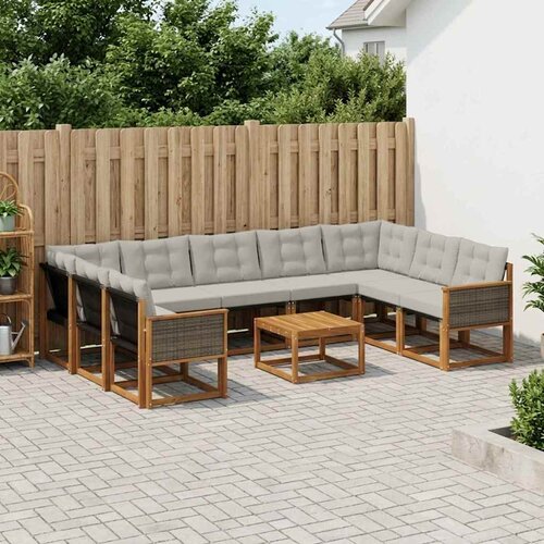  Set vanjskih sofa s jastukom 10 pcs Prirodna i Svjetlosiva Cene