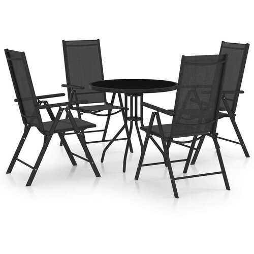 VidaXL 5-dijelni vrtni blagovaonski set od aluminija i tekstilena crni Slike