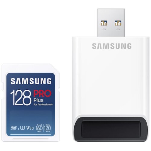 Samsung pro plus microsdxc 128GB U3 + card reader MB-MD128KB Slike