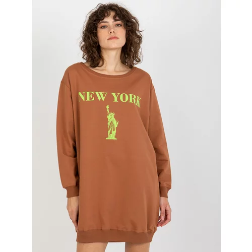 Fashion Hunters Women's Long Over Size Sweatshirt with Print - Brown