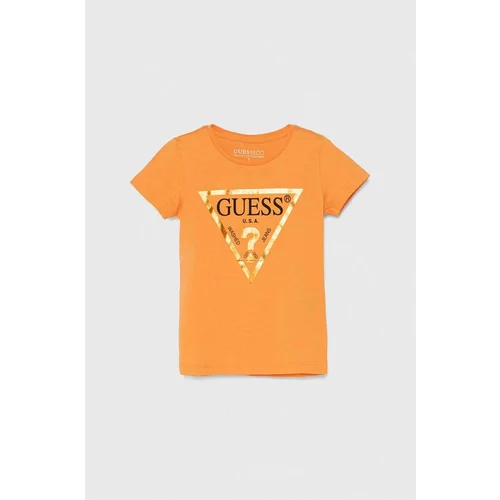 Guess Bombažna kratka majica oranžna barva