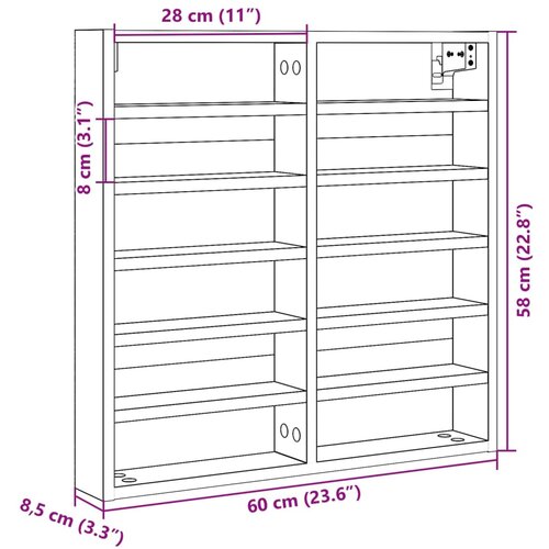  Vitrina boja smeđeg hrasta 60x8,5x58 cm od konstruiranog drva Slike
