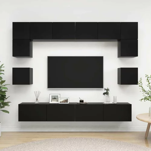  Komplet TV omaric 8-delni črna iverna plošča, (20731714)