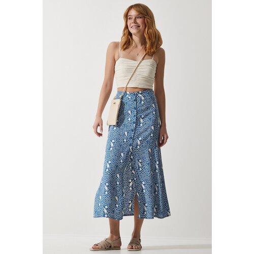  Women's Indigo Blue Patterned Slit Viscose Skirt Cene