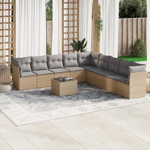  10-dijelni set vrtnih sofa s jastucima bež od poliratana Cene