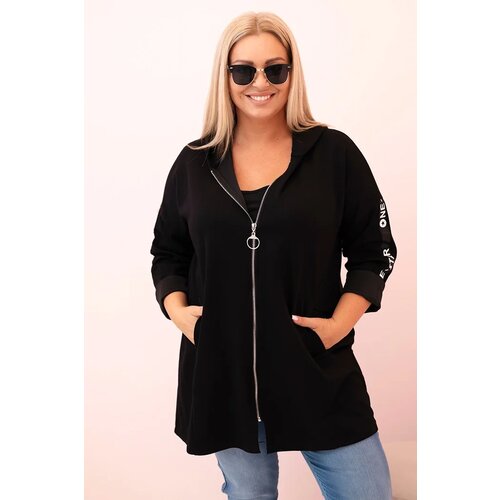 Kesi Włoski Women&amp;#039;s butter-colored sweatshirt with decorative sleeves black Slike