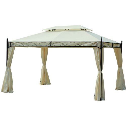 Outsunny Kovinski vrtni gazebo 3x4 m z dvojnim nadstreškom in 4 stranskimi zavesami krem barve, (20752928) Cene