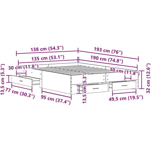  Krevetna konstrukcija Staro drvo 135 x 190 cm Konstruirano drvo Slike