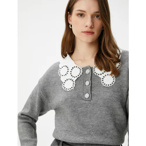 Koton Vintage Look Sweater Lace Collar Buttoned