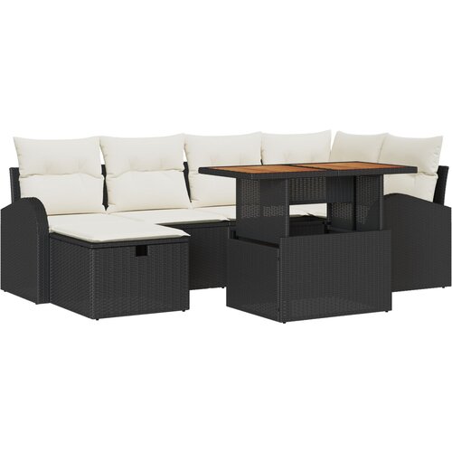 vidaXL 7-dijelni set vrtnih sofa s jastučićima crni poli ratan, 2-sjedalni vrtni kauč s pohranom i jastučićima crni poli ratan Cijene