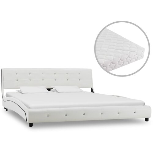 VidaXL Postelja z vzmetnico belo umetno usnje 160x200 cm Slike