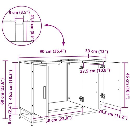 VidaXL kupaonski ormarić za sudoper crni hrast 90 x 33 x 60 cm Slike