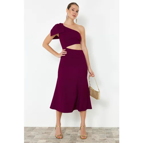 Trendyol Elegant Evening Dress with Plum Bow and Window/Cut Out Detail
