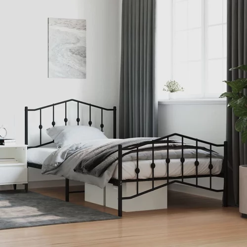 Metalni okvir kreveta s uzglavljem i podnožjem crni 107x203 cm