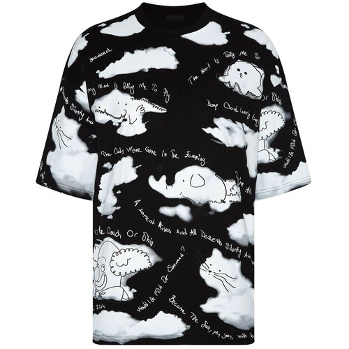 XHAN Black Printed Oversized T-shirt Slike
