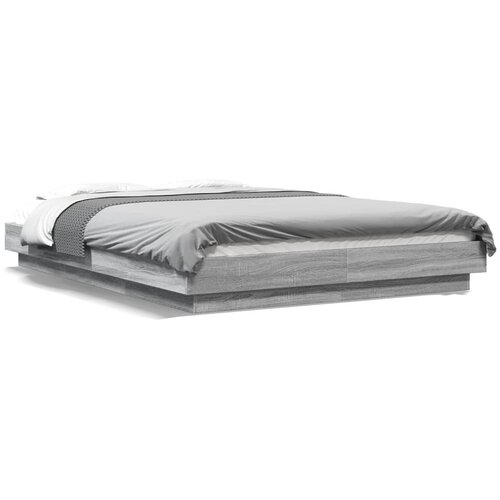  Okvir za krevet s LED svjetlima boja hrasta 140 x 190 cm drveni Siva Slike