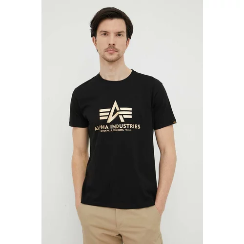 Alpha Industries Bombažna kratka majica Basic T-Shirt Foil Print črna barva, 100501FP.583