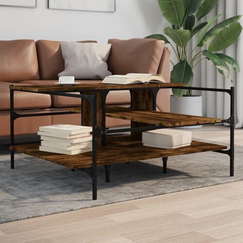  The Living Store Klubska mizica dimljeni hrast 100x100x48,5 cm inženirski les - Klubska Mizica, (21442379) Slike