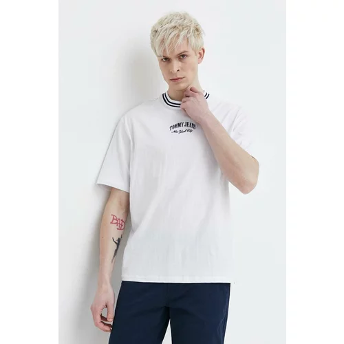 Tommy Jeans Bombažna kratka majica moški, bela barva