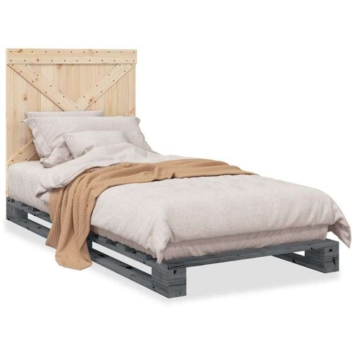  Okvir za krevet s uzglavljem sivi 90x200 cm masivna borovina Slike