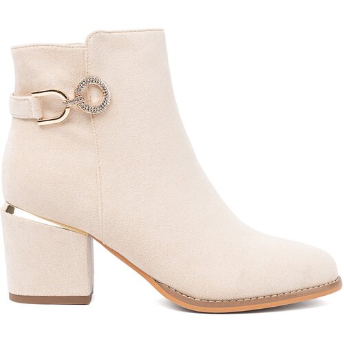 Shelvt Light beige ankle boots on a heel with a decorative buckle Cene