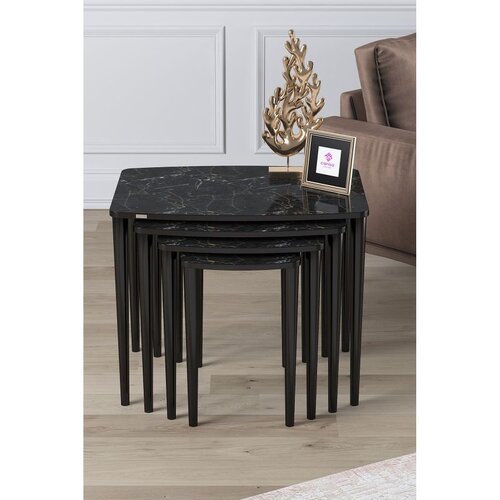 Hanah home set od 4 umetnutih stočića Telwe, crni mermer / crni Cene