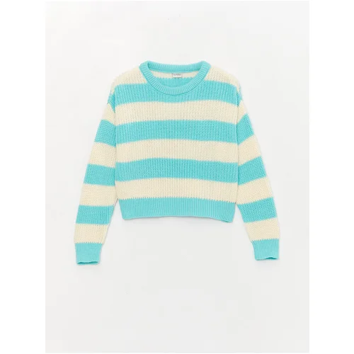 LC Waikiki Girls Kids Crew Neck Striped Long Sleeve Crop Knitwear Sweater