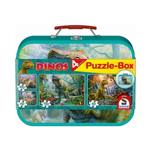 Schmidt Spiele Dinos, puzzle v kovinskem kovčku, 2x100, 2x60 kosov Slike